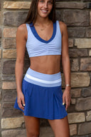 Rib Trim Box Pleat Skort - Retro Blue