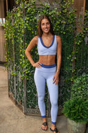 Double Waistband Performance Legging - Lavender Sorbet / Retro Blue