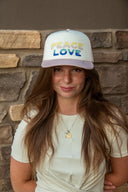 Peace Love Trucker Hat- Canvas Pink/Dunes