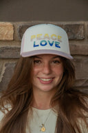 Peace Love Trucker Hat- Canvas Pink/Dunes