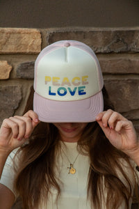 Peace Love Trucker Hat- Canvas Pink/Dunes
