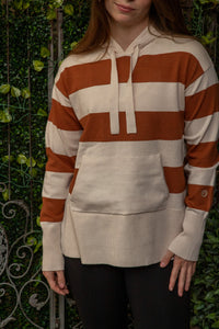 Elite Hoodie - Oatmilk / Cinnamon Rugby Stripe