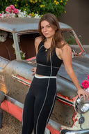 High Neck Piped Bra - Black