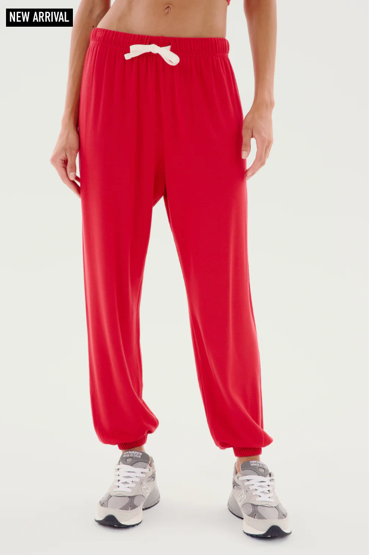 Andie Oversized Fleece Sweatpants - Pirate Red