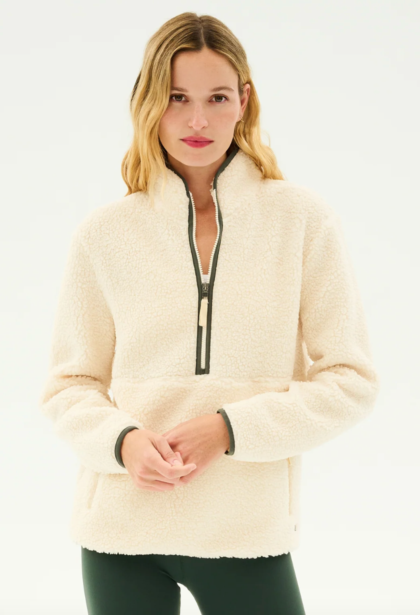 Libby Sherpa Half Zip - Creme / Military