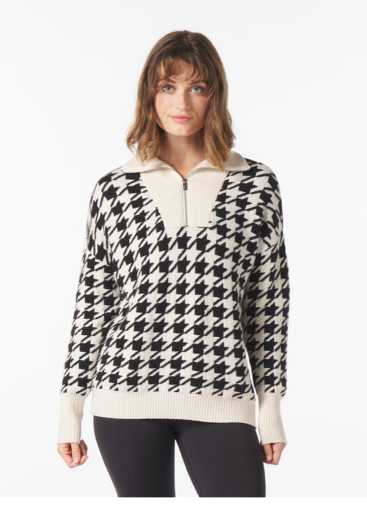 Elevated 1/4 Zip - Black / Oatmilk Houndstooth