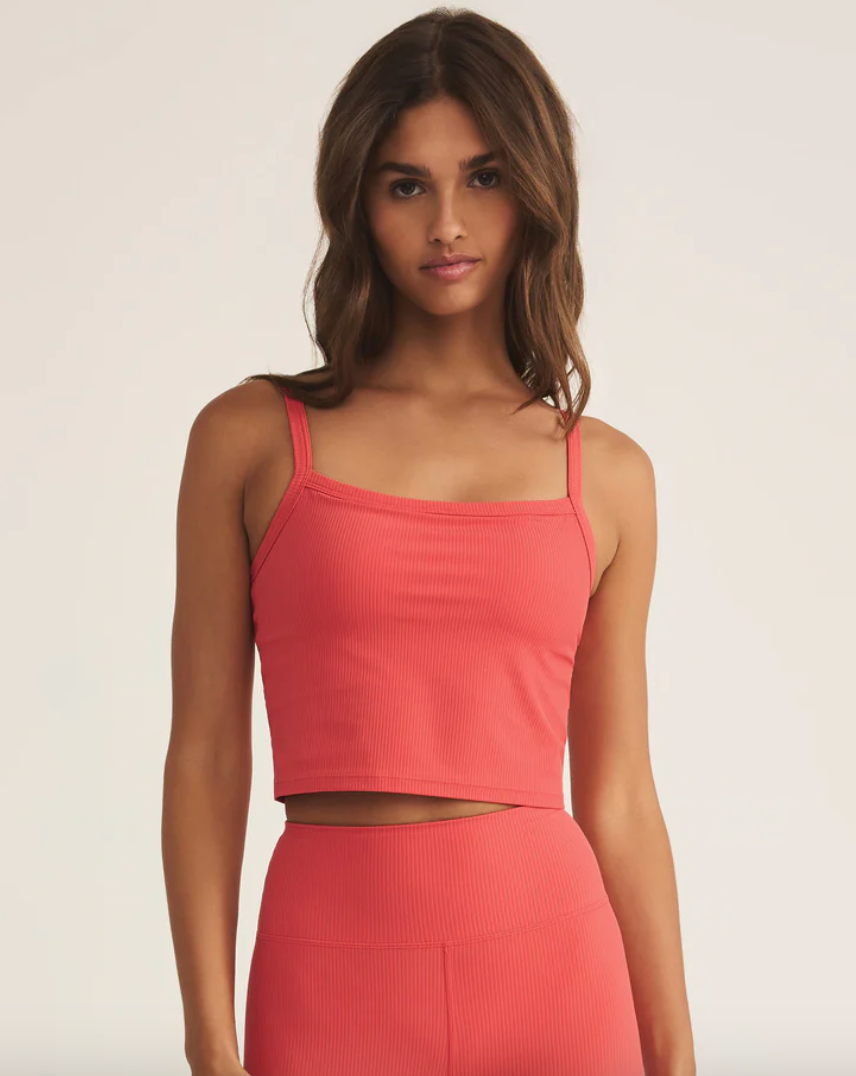 Sporty Ribbed Cropped Tank Bra - Persimmon
