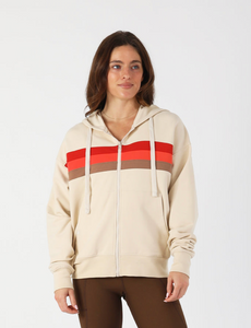 Vintage Oversized Zip-Up - Oatmilk with Scarlet / Hot Coral / Mocha Stripes