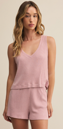 Sloane V-Neck Rib Tank - Pink Pearl
