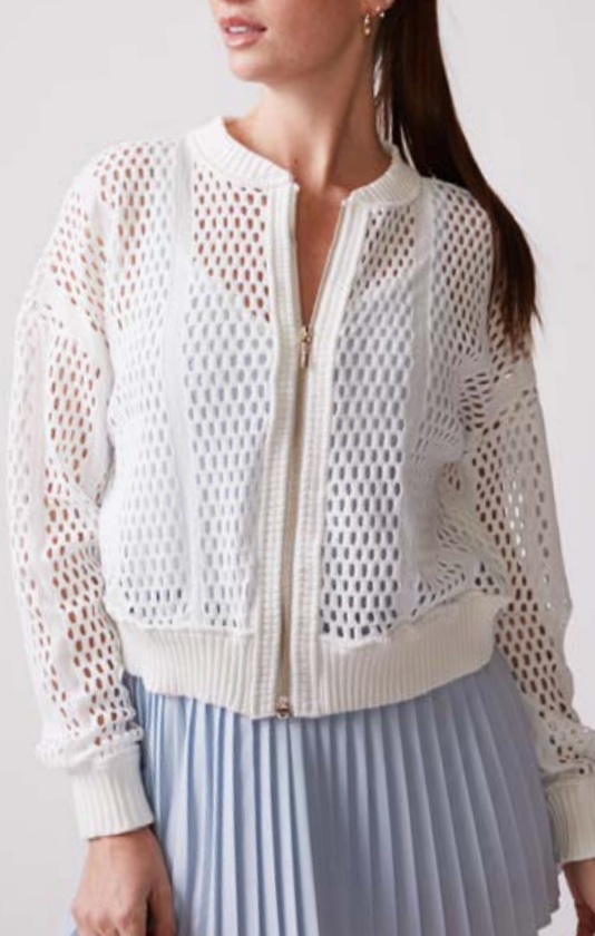Tech Mesh Bomber Jacket - White