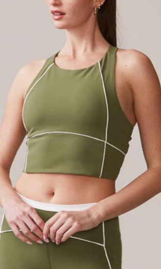 High Neck Piped Bra - Deep Olive