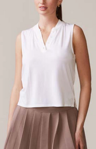 Sleeveless Colorblock Henley - White
