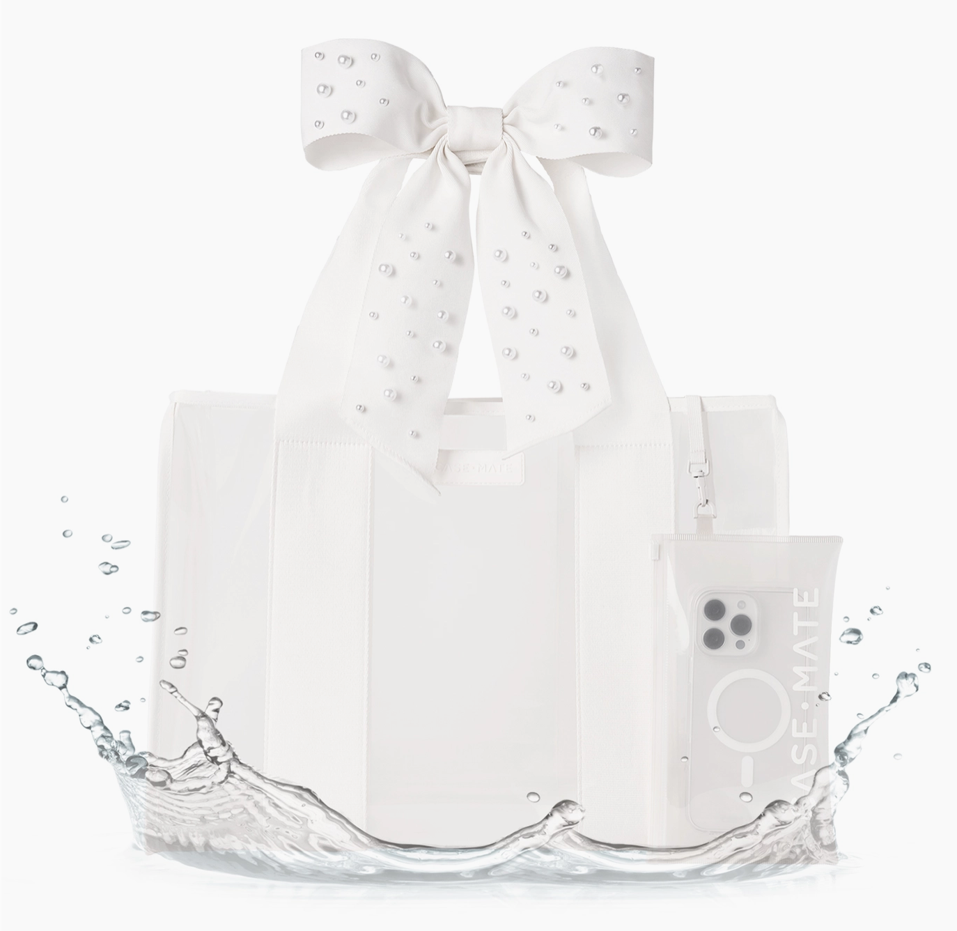 Special Edition Bow Ivory Pearl Beach Tote W/ Phone Pouch