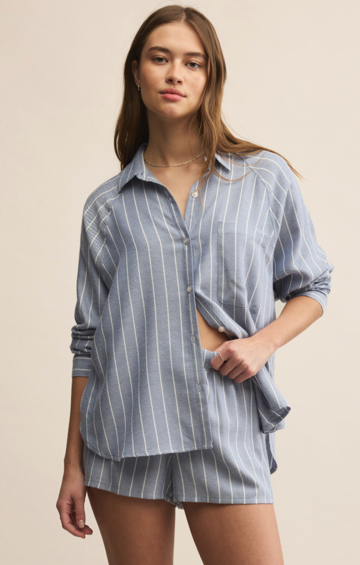 River Plaid Button Up - Blue Velvet