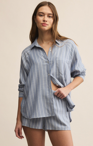 River Plaid Button Up - Blue Velvet