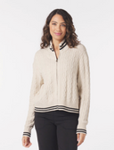 Leisure Cable Knit Zip-Up - Oatmilk / Black