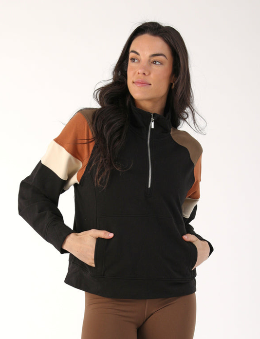 Daily Scuba 1/4 Zip - Black Chocolate/Cinnamon/Oatmilk Stripe