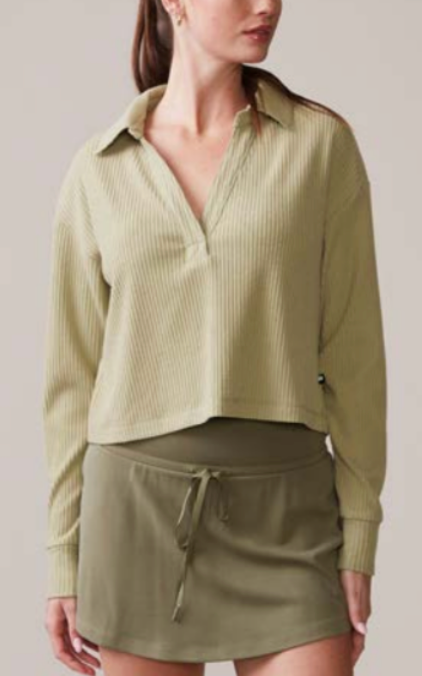 Brushed Rib Johnny Collar Top - Faded Moss
