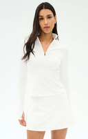 Stevie Active Rib Half Zip Waist Length - White