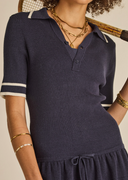 Plume Knit Collared Dress - Navy