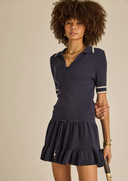 Plume Knit Collared Dress - Navy