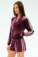 Heritage Velour Bomber - Dark Cherry / White