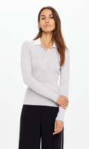 Faye Fine Knit Polo - Grey Marle