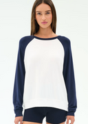 Andie Oversized Colorblock Fleece - Indigo / White