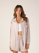 Austin Button Up - Latte / White Stripe