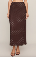 Eda Polka Dot Mesh Midi Skirt - Dark Chocolate