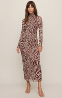 Sevilla Zebra Mesh Midi Dress - Velvet Rouge