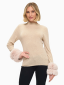 Removable Faux Fur Cuff Sweater - Oatmeal