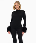 Removable Faux Fur Cuff Sweater - Black