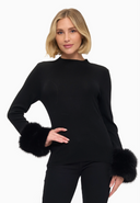 Removable Faux Fur Cuff Sweater - Black