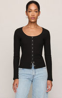 Albany Waffle Snap Front Top - Black