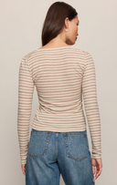 Andie Striped Henley Top - Light Oatmeal Heather