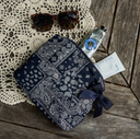 Navy Bandana Bow Crinkle Makeup & Toiletry Bag