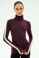 Jackson Rib Full Length Turtleneck - Dark Cherry / Creme