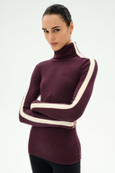 Jackson Rib Full Length Turtleneck - Dark Cherry / Creme