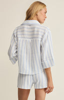 Helena Stripped Airy Gauze Button Up- Sea Salt